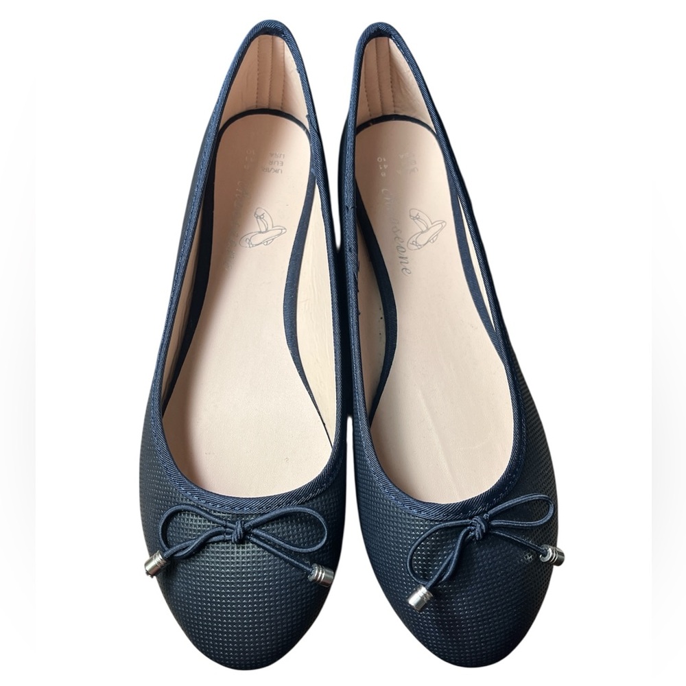 Women’s Navy Flats Shoes Size 10 with Navy Bow With Silver Embellishment